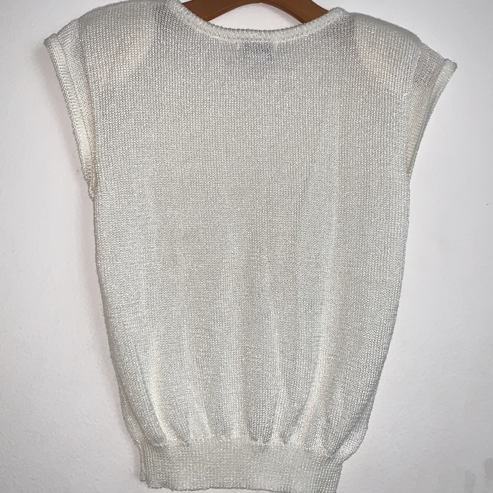 Koret Career Vintage White Knit Short Sleeve Sweater Blouse Size M - Picture 2 of 8